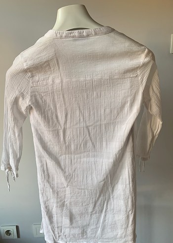 Düğmeli V Yaka Uzun Kollu Keten Gömlek - Görsel 2