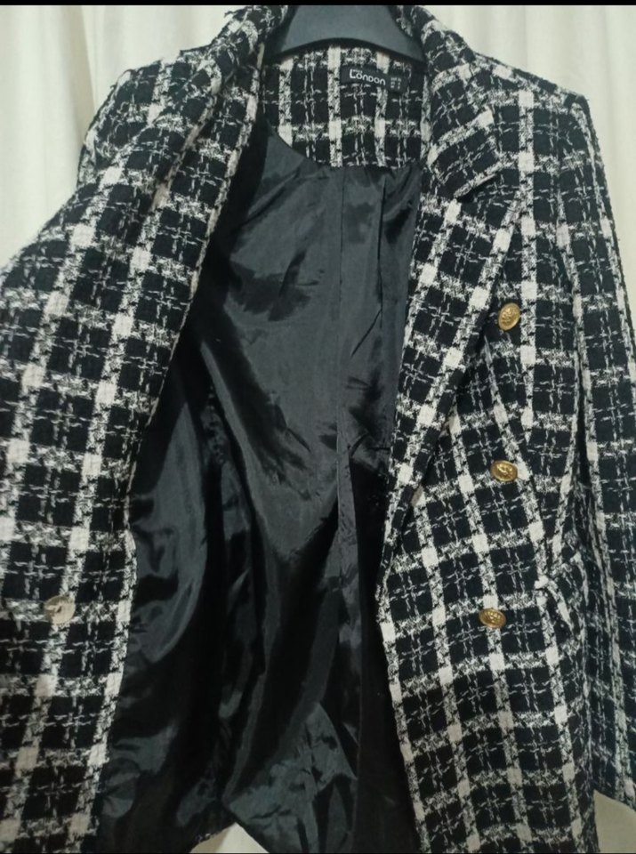 Düğmeli Siyah Ekose KADIN BLAZER CEKET - Görsel 2