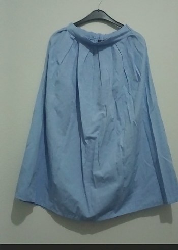 AMBAR MARKA MAVİ RENK ARKASI LASTİKLİ ÖNÜ PİLELİ UZUN ETEK - Görsel 2