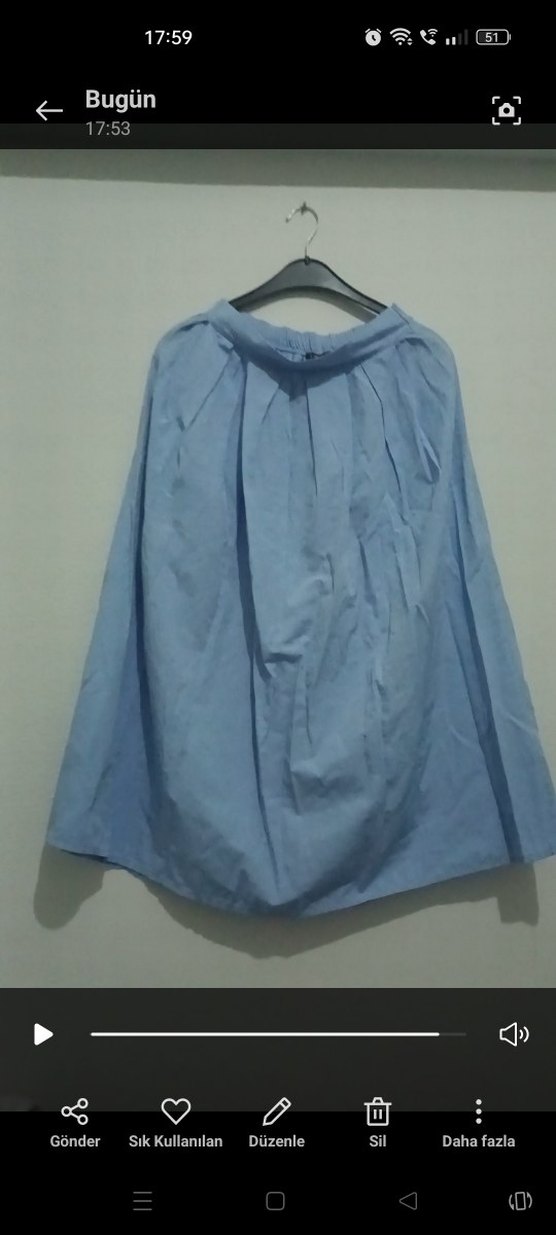 AMBAR MARKA MAVİ RENK ARKASI LASTİKLİ ÖNÜ PİLELİ UZUN ETEK - Görsel 2