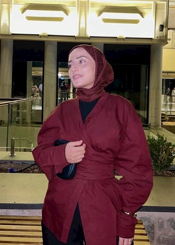 Bordo belden bağlamalı kimono gömlek - Görsel 2