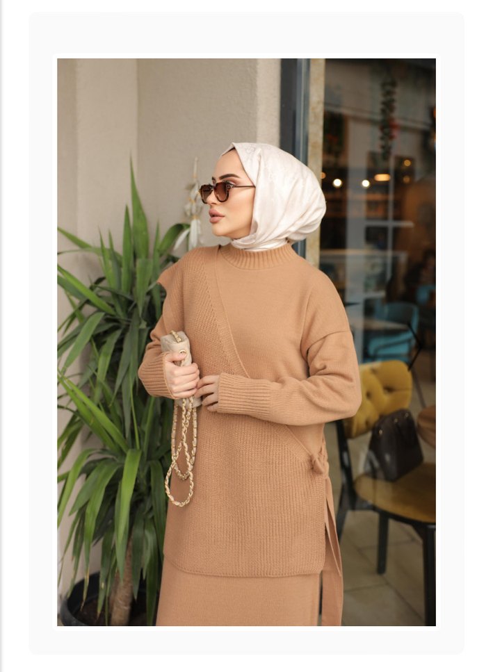 Kadın Camel Renkli Uzun yelekli  Triko Kazak standart bedendir - Görsel 3