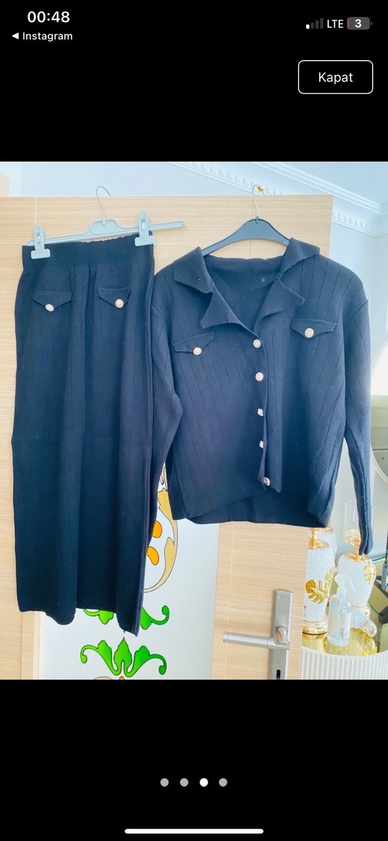 Düğmeli Siyah Kadın Uzun Takım Elbise - Görsel 2