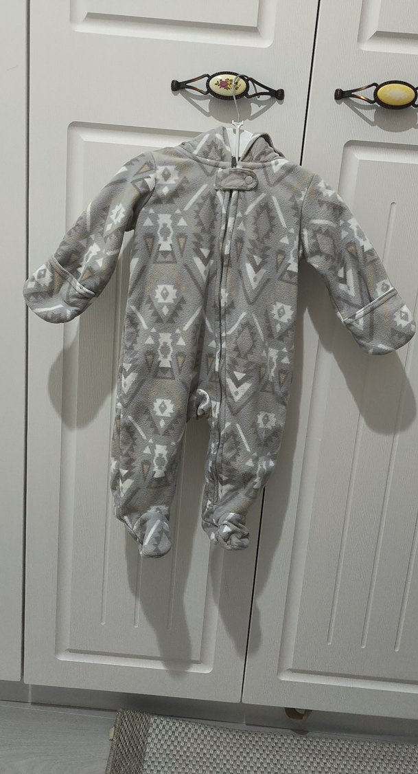 Gri Desenli Fermuarlı Bebek Tulumu - Görsel 2