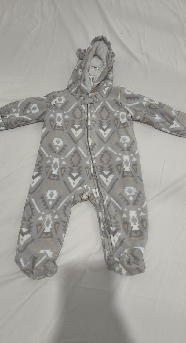 Gri Desenli Fermuarlı Bebek Tulumu - Görsel 3