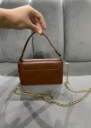 Beden Zincir Detaylı Kahverengi Deri Kadın Çanta