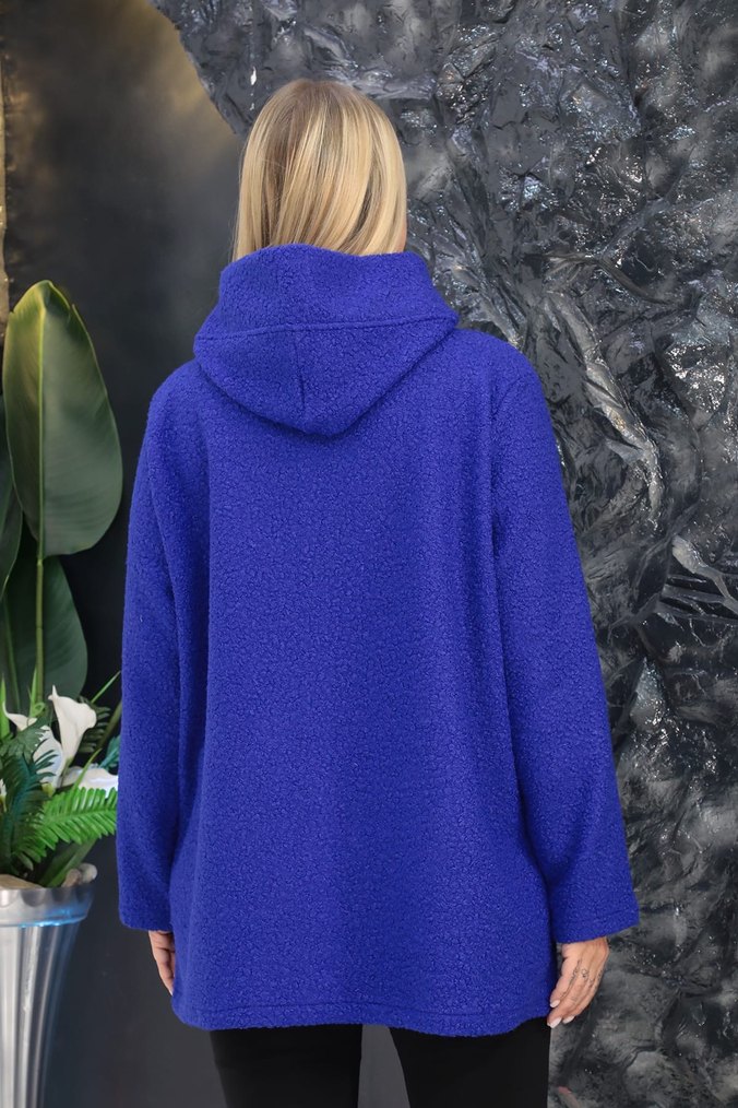 Kadın Mavi Kapüşonlu Peluş Kışlık Mont - Görsel 2