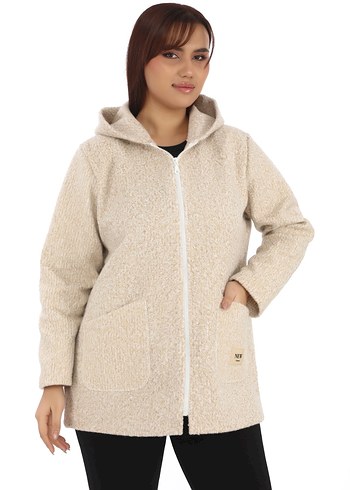 Bej Kadın Fermuarlı Peluş Ceket - Görsel 2