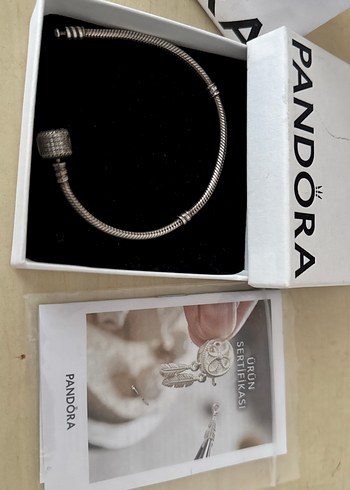  Beden gri Renk Pandora Zincir Detaylı Gri Kadın Bileklik