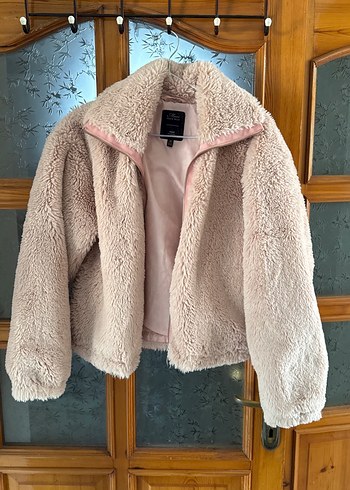 Mavi Pembe Yumuşak Tüylü Midi Kadın Kaban