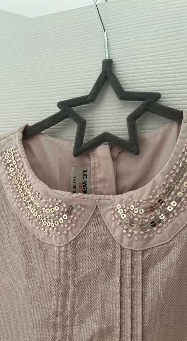 Pembe Kolsuz Nakışlı Kız Elbisesi - Görsel 2