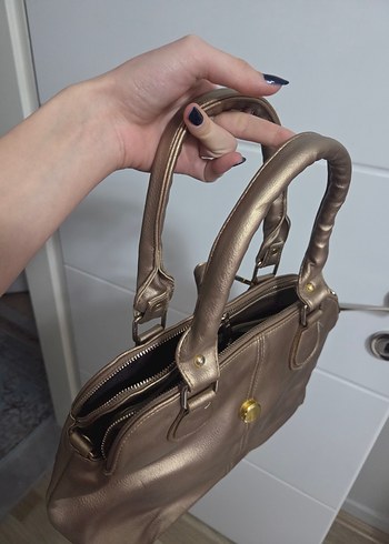 Modern Klasik Altın Sedefli Kadın Deri Çanta - Görsel 2