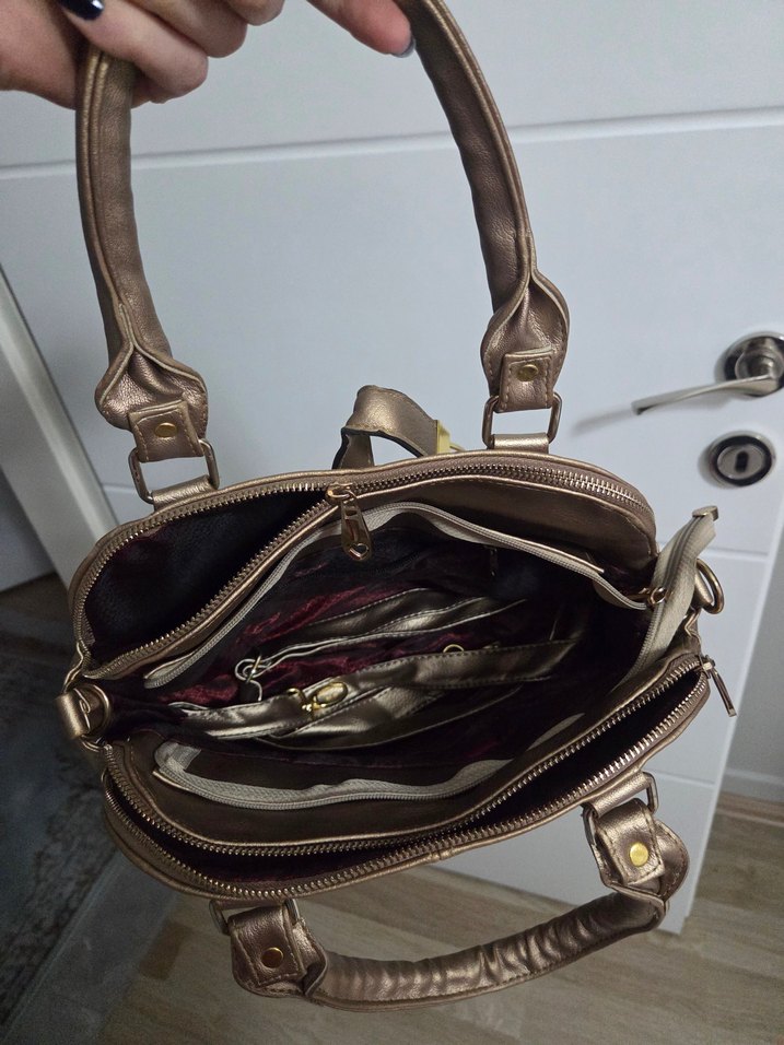 Modern Klasik Altın Sedefli Kadın Deri Çanta - Görsel 3