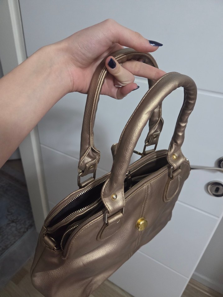 Modern Klasik Altın Sedefli Kadın Deri Çanta - Görsel 2