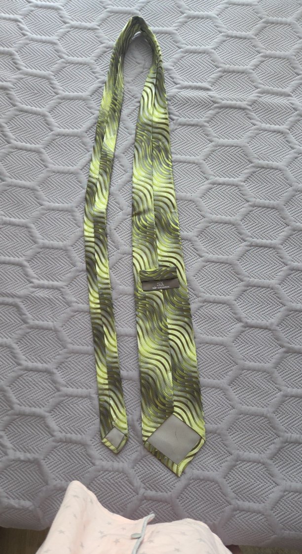Sarı Gri Yesil Dalgalı Desenli Erkek Kravat - Görsel 2