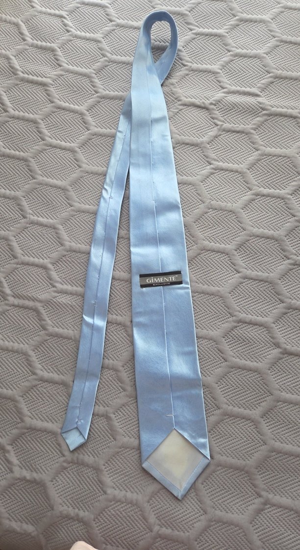 Düz Hafif Kendinden Desenli Mavi Erkek Kravat - Görsel 3