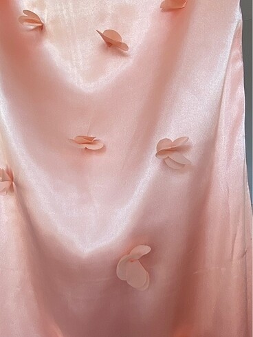 xs Beden pembe Renk JULIDRESS ÇİÇEK DETAYLI SATEN ELBİSE