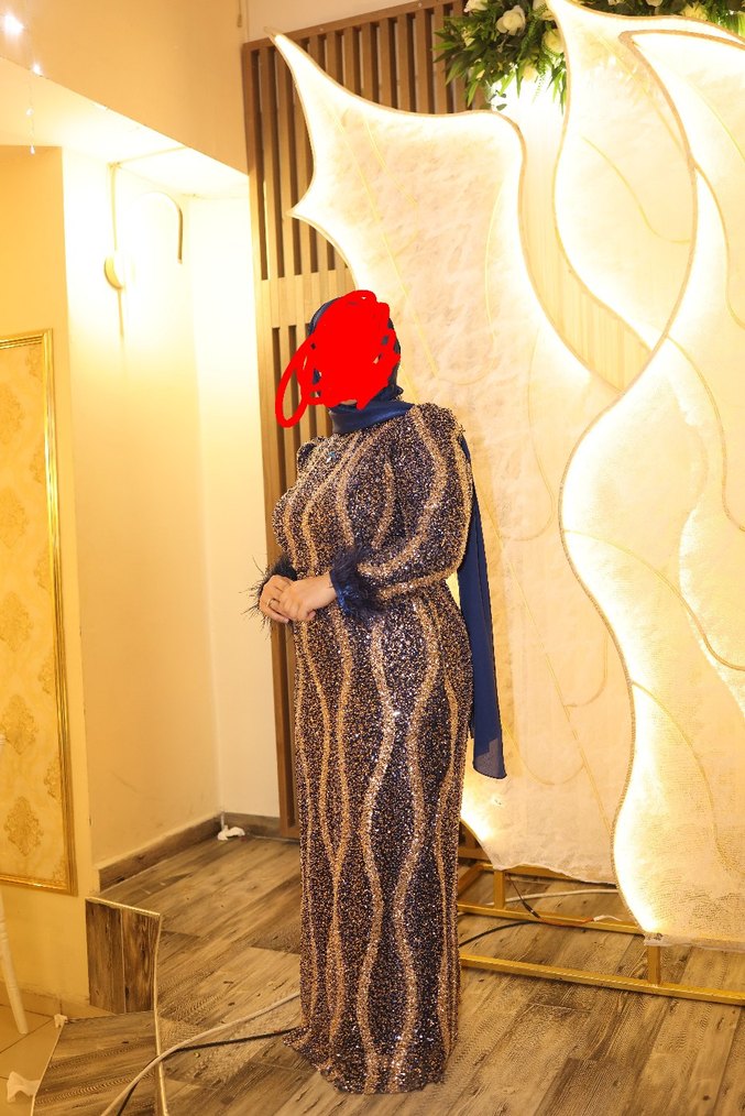 Kahverengi Yılan Desenli Uzun Abiye Elbise - Görsel 3