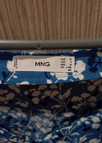 Mango Mavi V Yakalı Bağcıklı Pamuklu Bluz