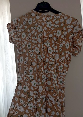 Bej Çiçek Desenli Bohem Midi Elbise - Görsel 2