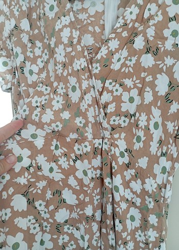 Bej Çiçek Desenli Bohem Midi Elbise - Görsel 5