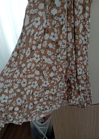 Bej Çiçek Desenli Bohem Midi Elbise - Görsel 7