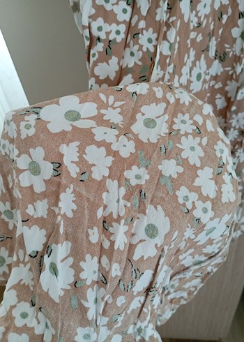 Bej Çiçek Desenli Bohem Midi Elbise - Görsel 8