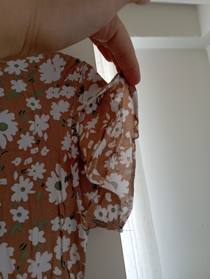 Bej Çiçek Desenli Bohem Midi Elbise - Görsel 3