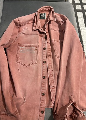 s Beden Pembe Düğmeli Kadın Denim Ceket