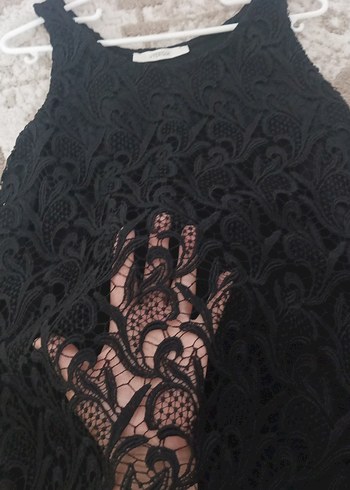 s Beden Siyah Dantel Detaylı Kolsuz Bluz