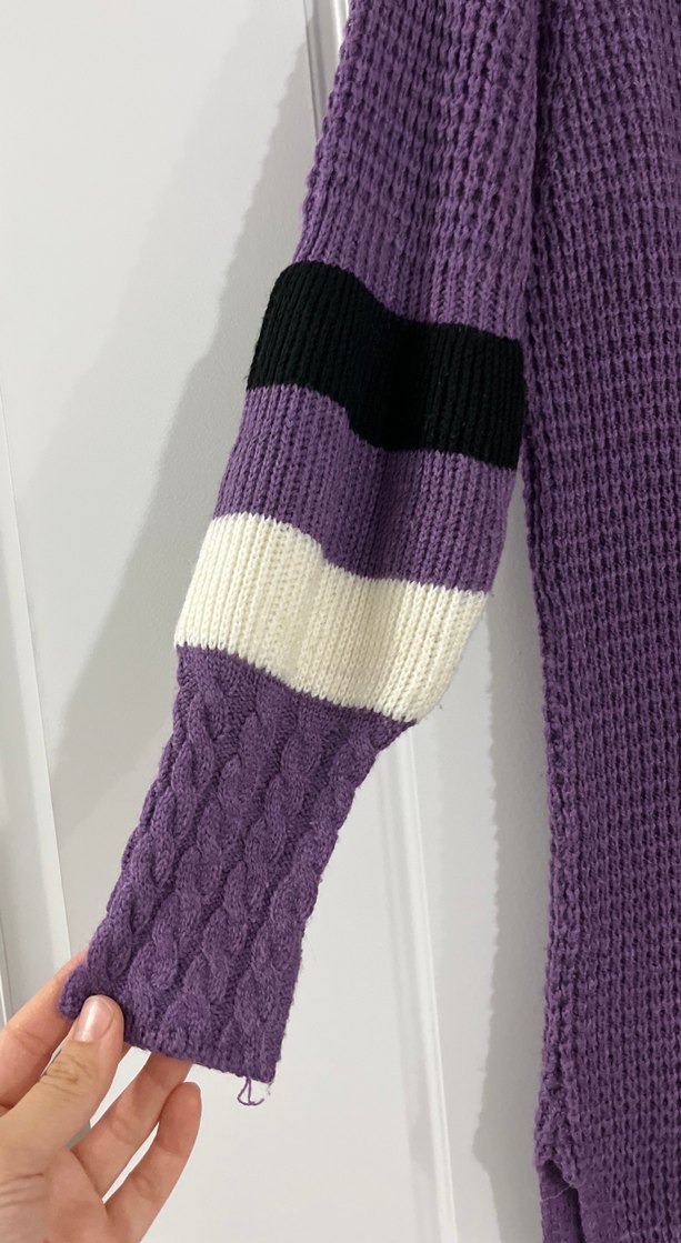 Mor Boğazlı Uzun Kollu Örgü Kadın Kazak - Görsel 2