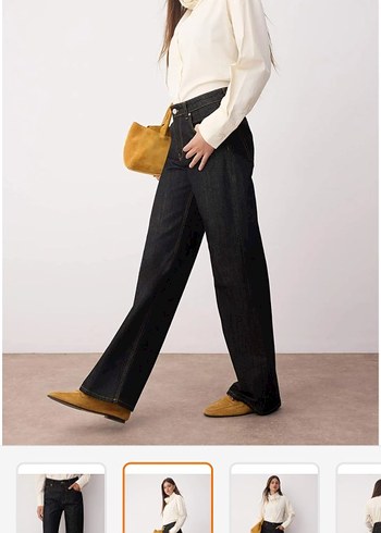 34 Beden siyah Renk Bej Kadın Denim wide leg Pantolon