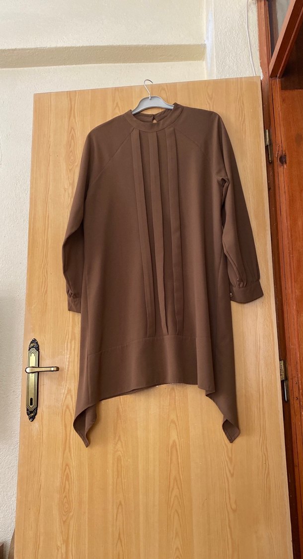 Kadın Kahverengi Pilili Uzun Kollu Tunik - Görsel 2