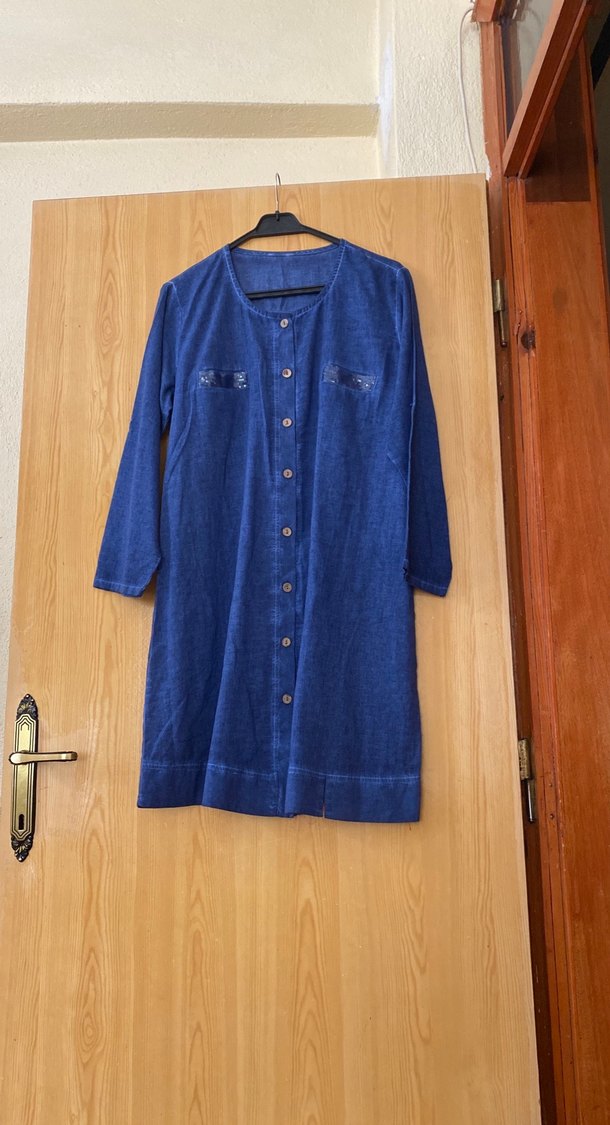 Düğmeli Lacivert Denim yazlık rahat Tunik - Görsel 2