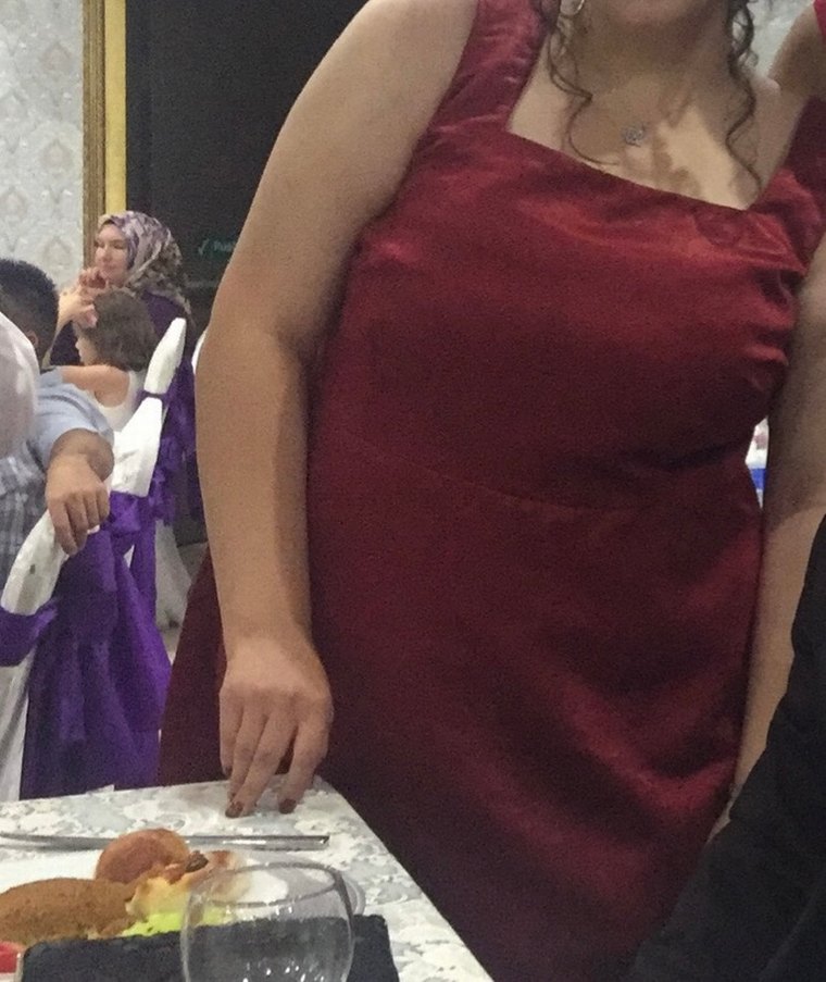 Bordo Kare Yakalı Midi Abiye Elbise - Görsel 3