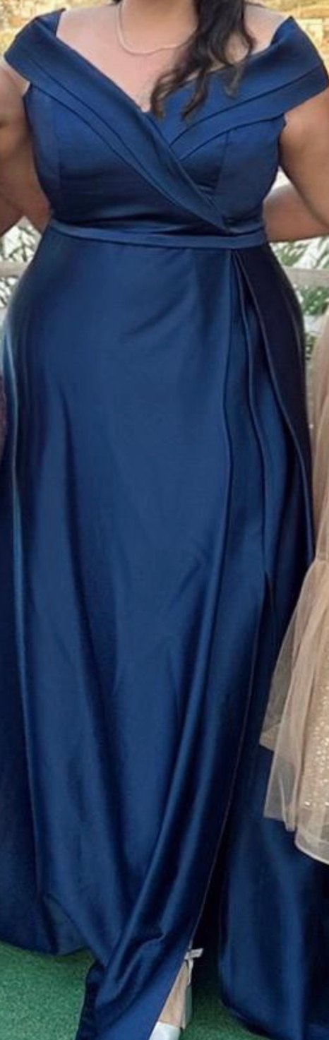 Büyük beden lacivert carmen yaka abiye  elbise - Görsel 2