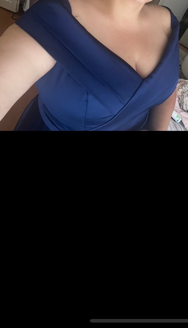 Büyük beden lacivert carmen yaka abiye  elbise - Görsel 3