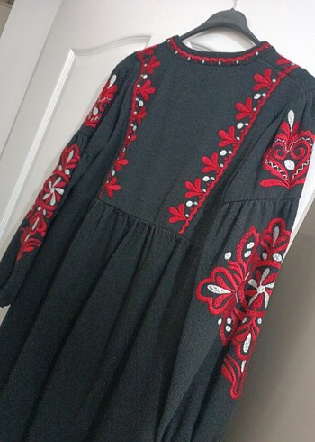 Püsküllü Nakışlı Siyah Bohem Uzun Elbise - Görsel 7