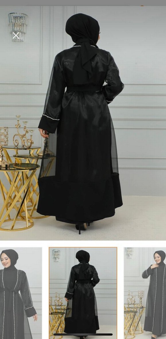 Boncuk İşlemeli Siyah abaya - Görsel 2