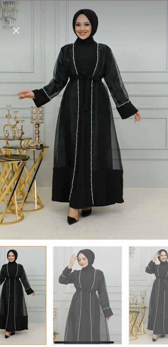 Boncuk İşlemeli Siyah abaya - Görsel 5