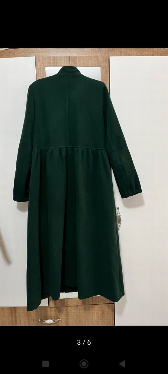 Düğmeli Uzun Yeşil Kadın Kaban - Görsel 3