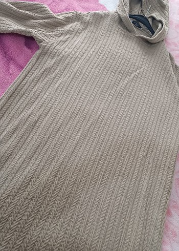 Bej Uzun Kollu Triko Kadın Elbise - Görsel 3