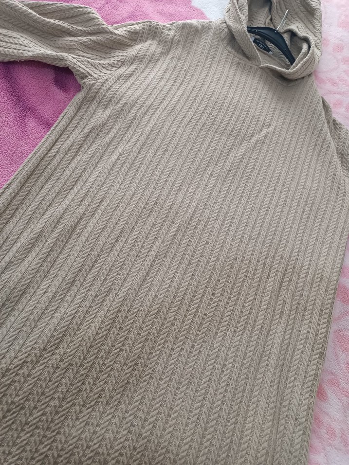 Bej Uzun Kollu Triko Kadın Elbise - Görsel 3