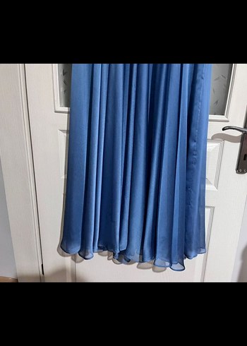 Parlak Mavi Uzun Kollu Kadın Abiye Elbise - Görsel 3