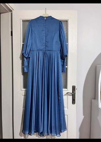 Parlak Mavi Uzun Kollu Kadın Abiye Elbise - Görsel 4