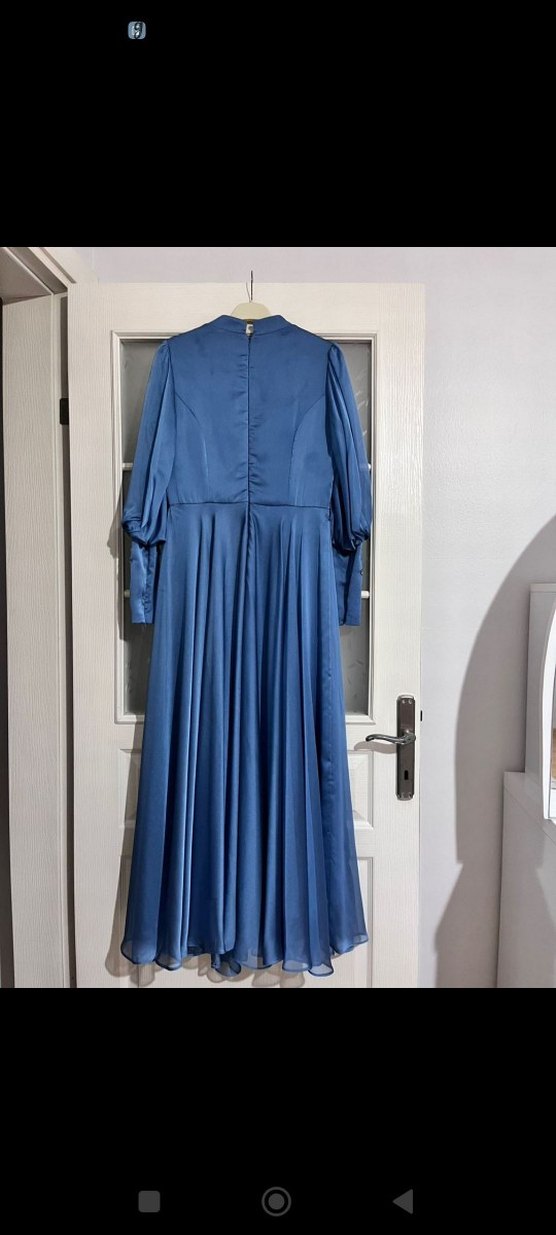 Parlak Mavi Uzun Kollu Kadın Abiye Elbise - Görsel 4