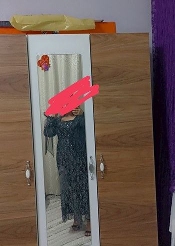 Abiye Siyah Dantel Detaylı Uzun Yüksek Yakalı Elbise simli #abiye