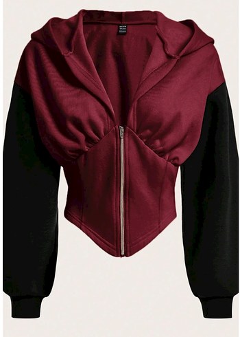 Bordo Siyah Fermuarlı Fit Sweatshirt