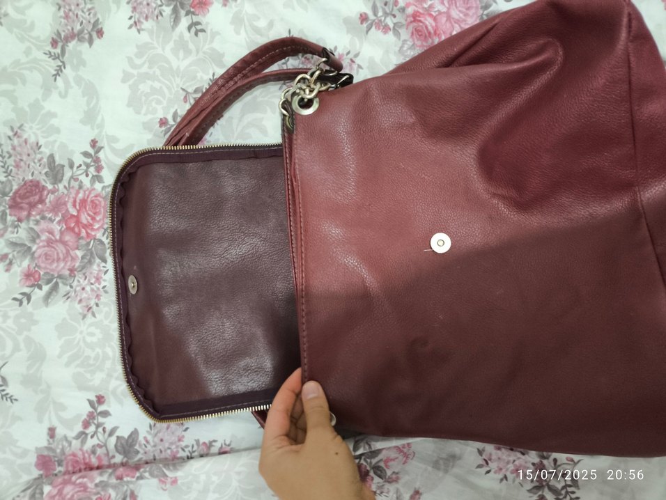 Bordo Deri Fermuarlı Kadın Çantası - Görsel 2