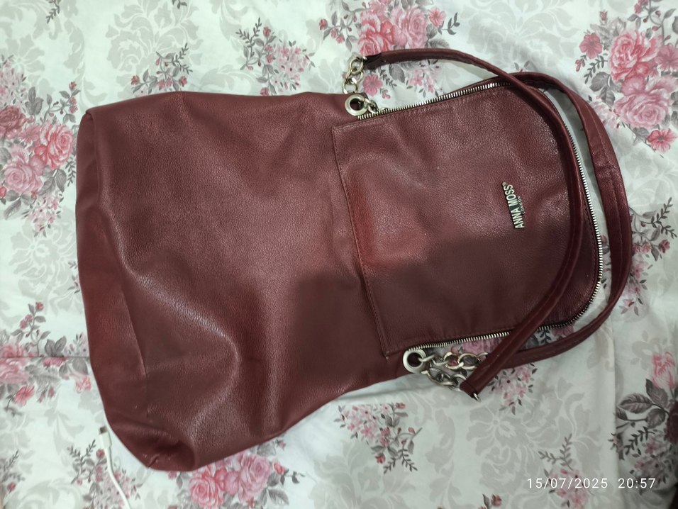 Bordo Deri Fermuarlı Kadın Çantası - Görsel 4